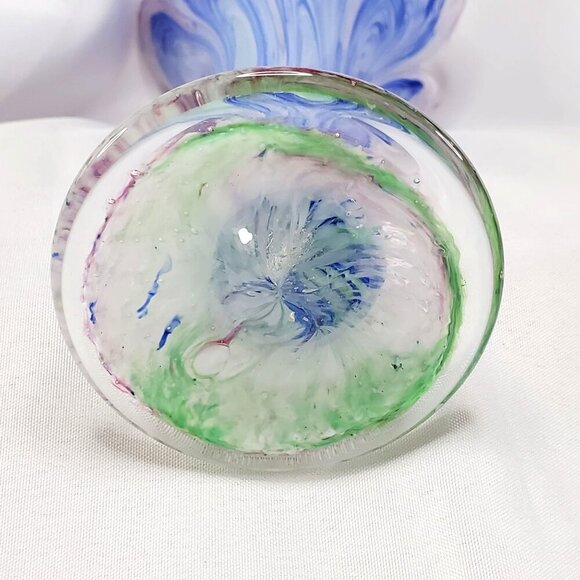 Handblown Art Glass Vase Pink & Blue Swirl Design Pulled Swung Glass 9.5"Tall - Picture 12 of 16